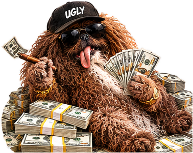 UGLY with a cigar, fanning a stack of dollar bills